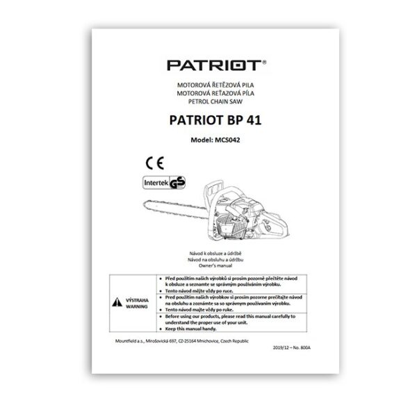Patriot BP41 MCS042 Chainsaw Instruction Book Printed Manual